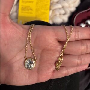 Gold Necklace with Clear Gemstone Elegant